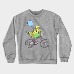 green budgie on a bike Crewneck Sweatshirt